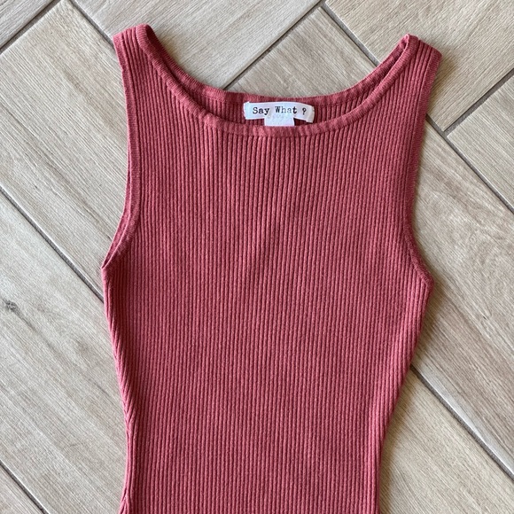 Say What? Ribbed Asymmetrical Tank Dress in Dusty Rose - Picture 3 of 5